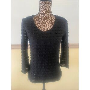 J by ASM Black Ruffled Sequin Bell Sleeve Cold Shoulder‎ Top Women's PS  Sparkle